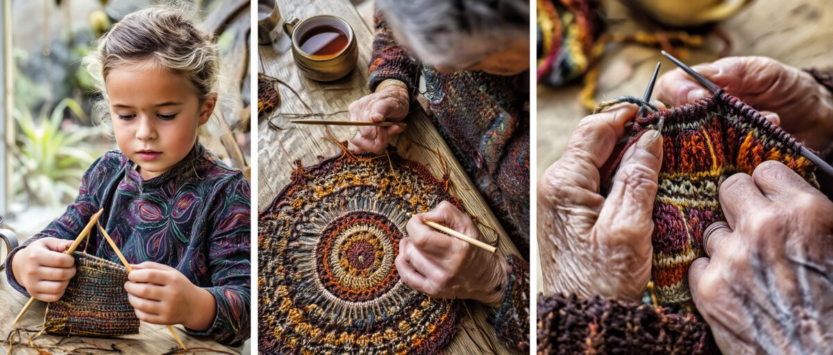 Arts and Crafts - knitting and crochet generations and family picture